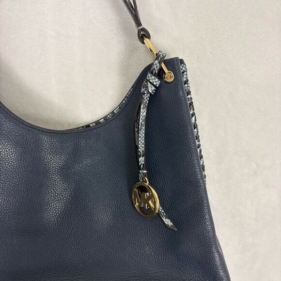 Michael Kors Collection Blue Leather Snakeskin Side Shoulder Purse - Picture 4 of 12